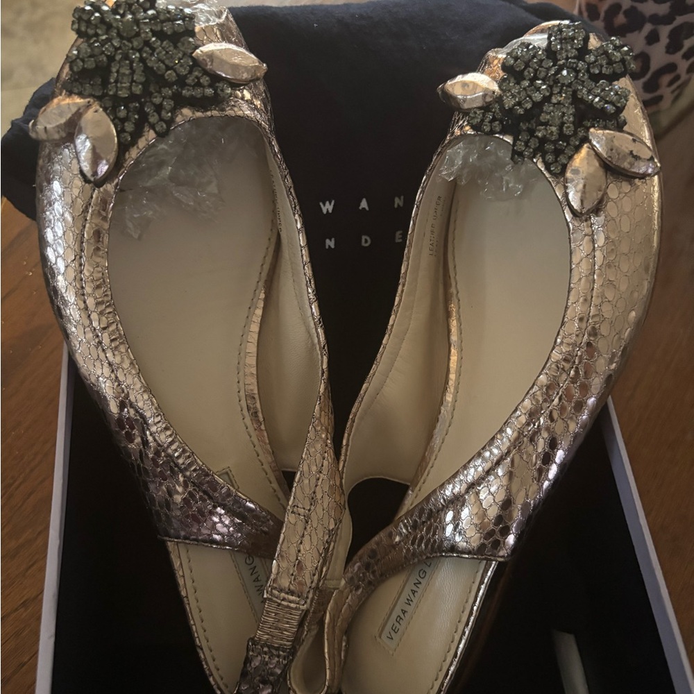 Vera Wang Metallic Sandals with Jewel Accents